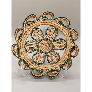 4 Vintage Woven Wicker Rattan Trivets Hot Pads Pot Holders Boho Decor